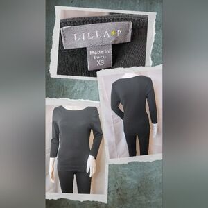Lilla P Black 3/4 Sleeve Top